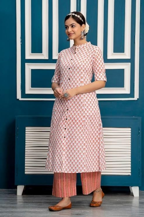 Women's Cotton Silk Printed Straight Kurta Set for Wedding & Party | Ethnic Wear for Women | (Colour- White)