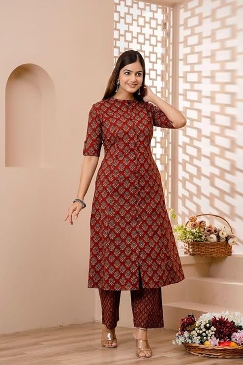 JIYAA ETHNIC ELEGANCE Printed Straight Women's Cotton Blend Kurti | Women Clothing