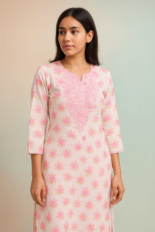 Pink Embroidered Kurti