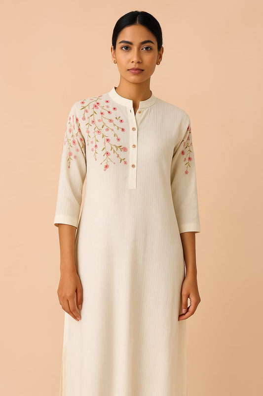 Off White Embroiderd Kurti