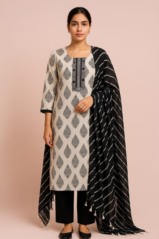 Black And White Printed Suit Set