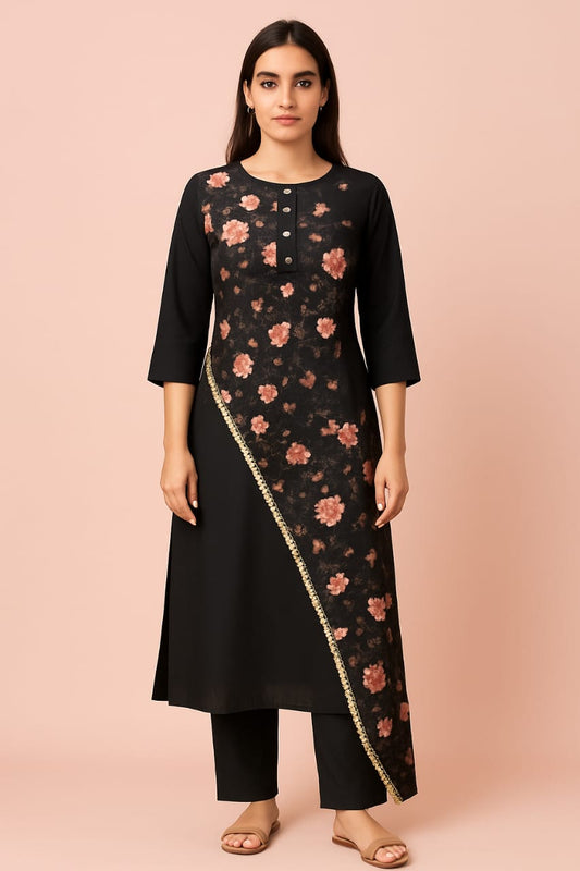 Black Floral Printed Kurti