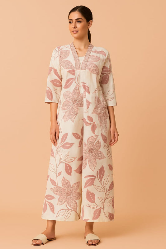 Purple Floral Printed Kurta Pant Set