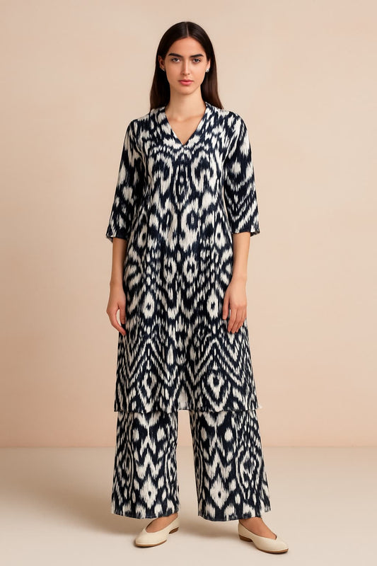 Black And White Kurta Pant Set