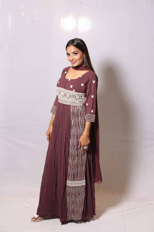 Cotton Anarkali Suit Set Purple