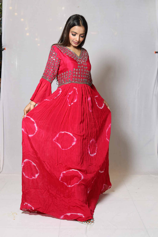 Chinnon Party Wear Mirror Work Floor Length Dress