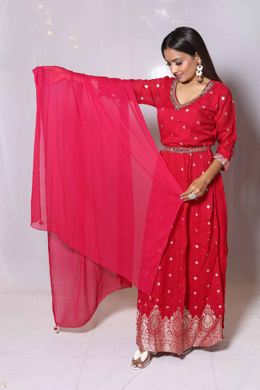 Magenta Pink Georgette Anarkali Suit