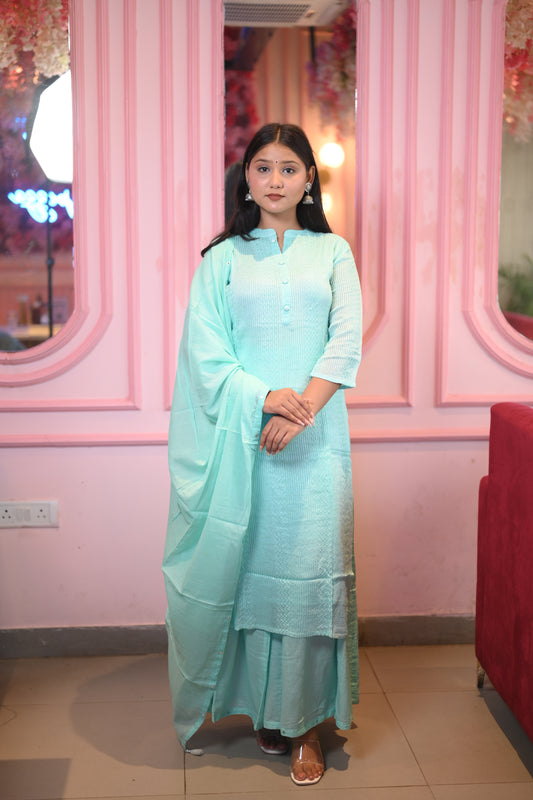 Neelam Sky Blue Cotton Printed Plazzo Set