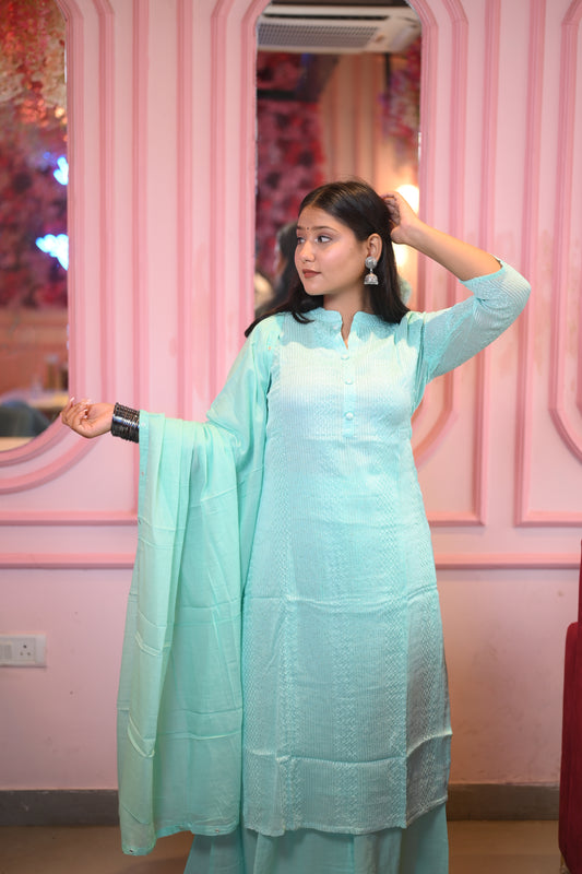 Neelam Sky Blue Cotton Printed Plazzo Set
