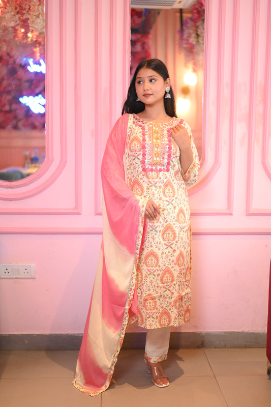 Ruhi Cream Embroidered Printed Suit Set