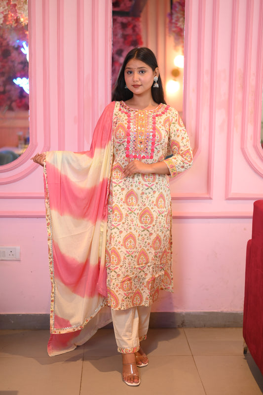 Ruhi Cream Embroidered Printed Suit Set