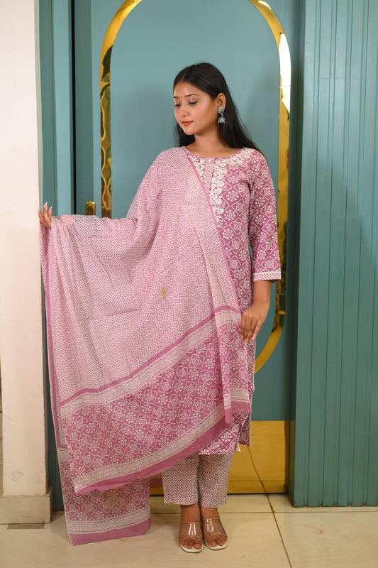 Mehul Lavender Cotton Suit Set