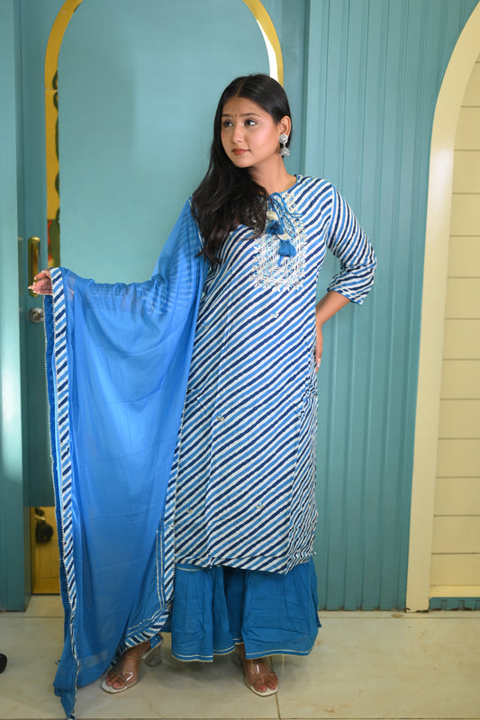 Divyani Blue Embroidered Cotton Sharara Set