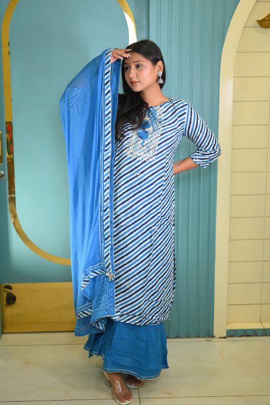 Divyani Blue Embroidered Cotton Sharara Set