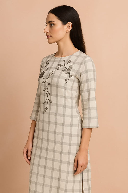 Off White Hand Embroidery Kurti