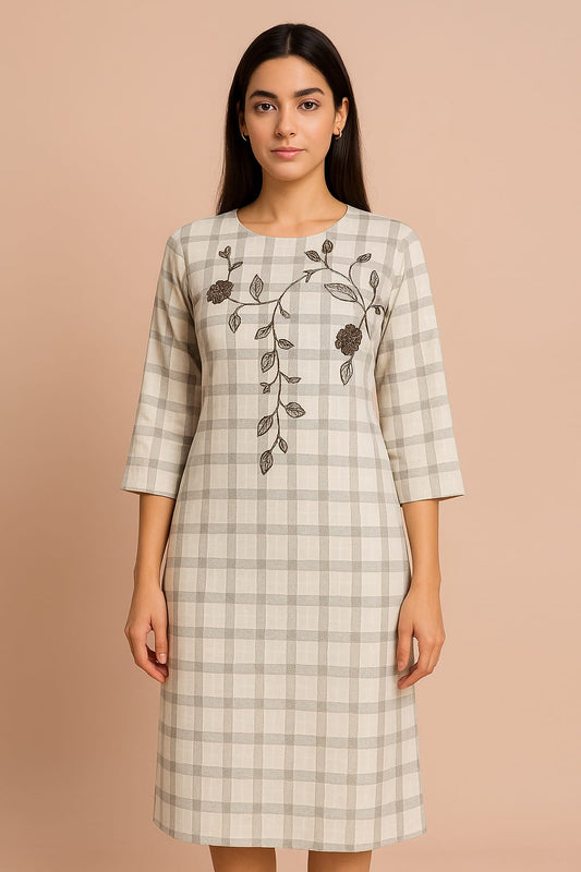 Off White Hand Embroidery Kurti