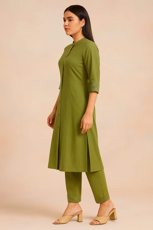 Olive Green Kurta Pant Set