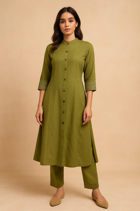 Olive Green Kurta Pant Set