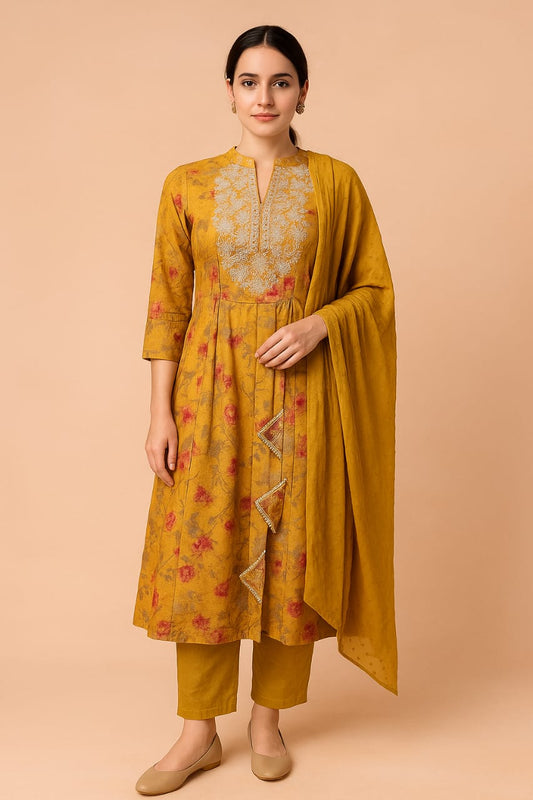 Yellow Printed Suit Set