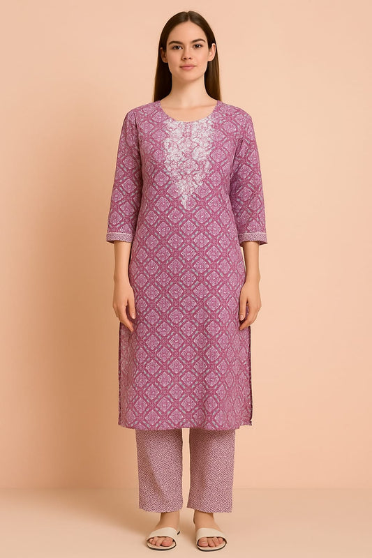 Lavender Printed Suit Set