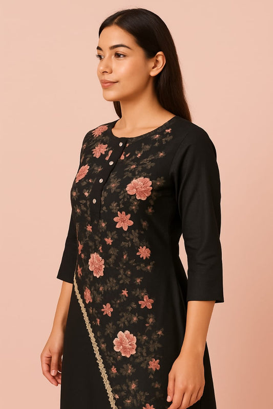 Black Floral Printed Kurti